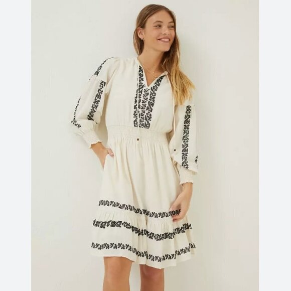 FAT FACE DEVIN IVORY WHITE BLACK EMBROIDERED BOHEMIAN MAXI DRESS - 4R - Picture 1 of 14
